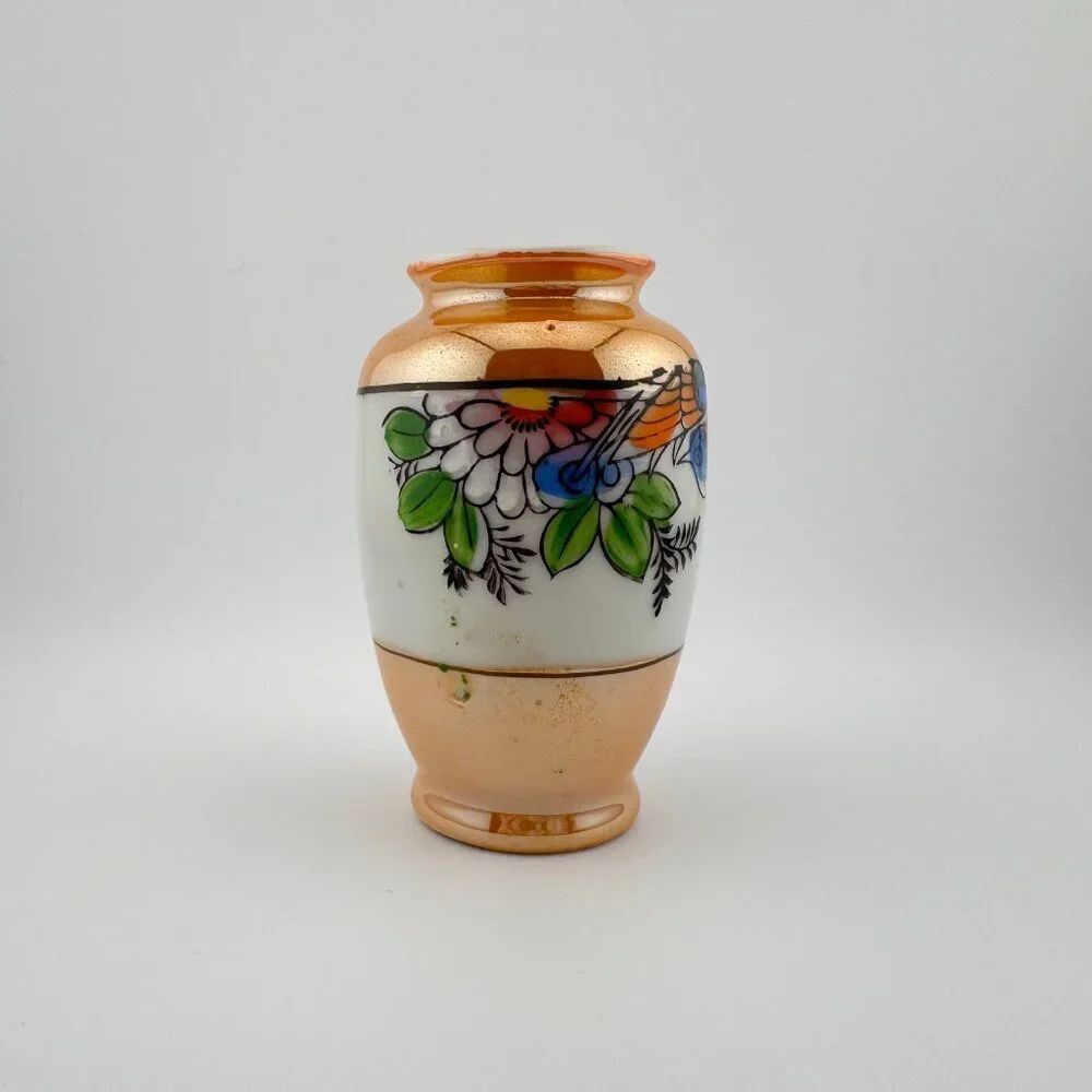 Vintage Lusterware Vase Hand Painted Made In Japan Flower Floral Design